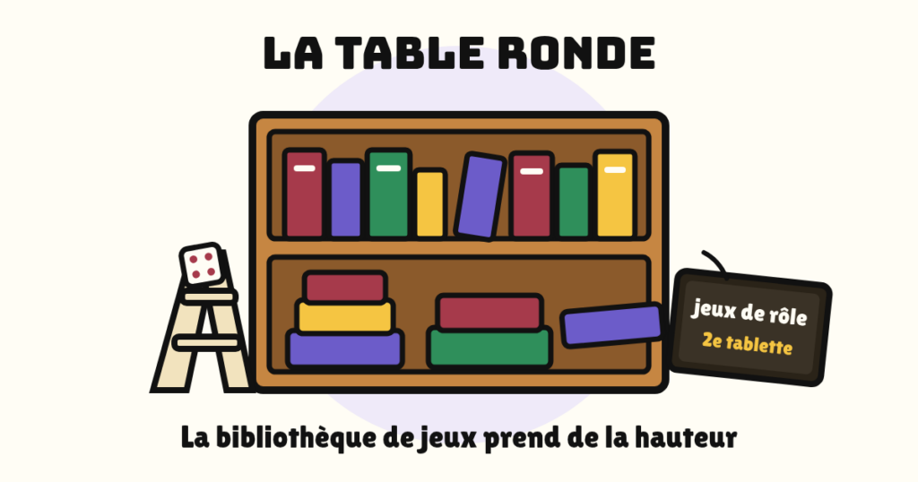 La grande bibliothèque de jeux de La Table Ronde et son escabeau