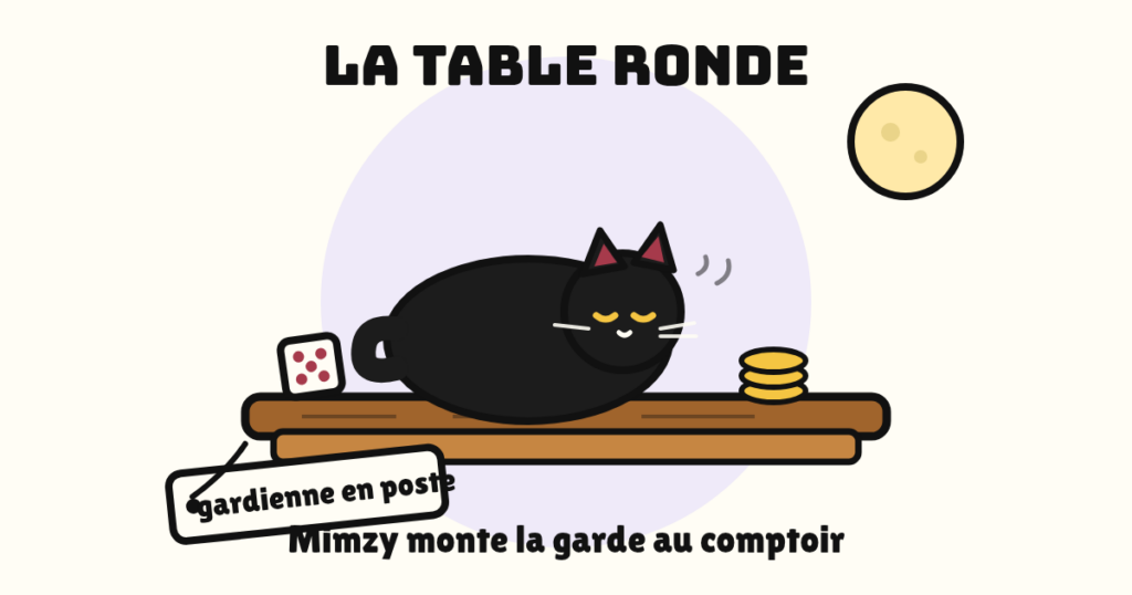 Mimzy la chatte noire endormie sur le comptoir de la boutique